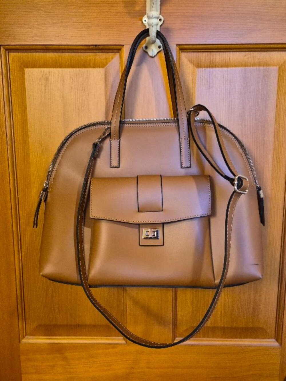 L.Credi Genuine Leather Cognac Satchel Shoulder Bag Made in Italy